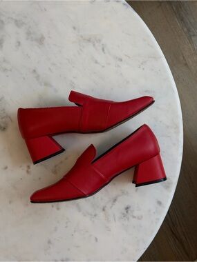Handmade Red Leather Heels | Italian Leather | Minimal Vintage Style | EU 37